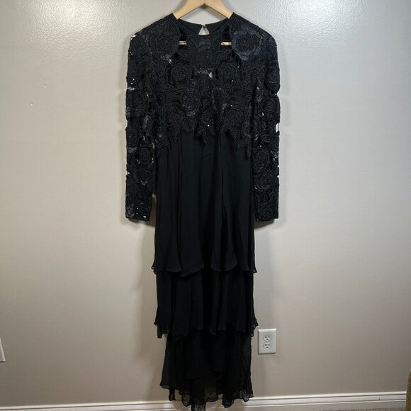 VTG Naeem Khan Riazee Sequin Silk Gown Dress Size 6 Black Formal Event Evening - Picture 1 of 12